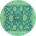 Round Machine Washable Abstract Turquoise Modern Area Rugs, wshabs3576turq