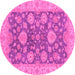 Round Machine Washable Abstract Pink Modern Rug, wshabs3576pnk