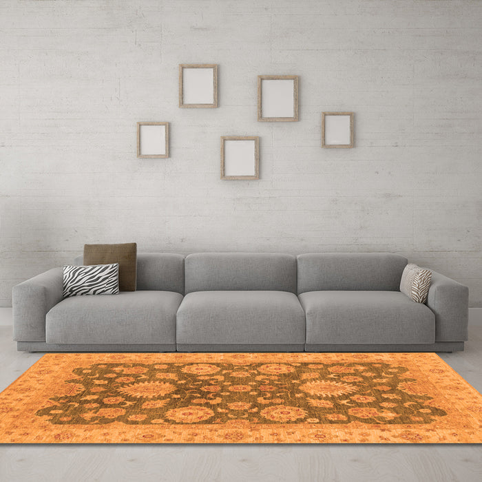 Machine Washable Abstract Orange Modern Area Rugs in a Living Room, wshabs3576org