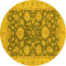 Round Abstract Yellow Modern Rug, abs3576yw