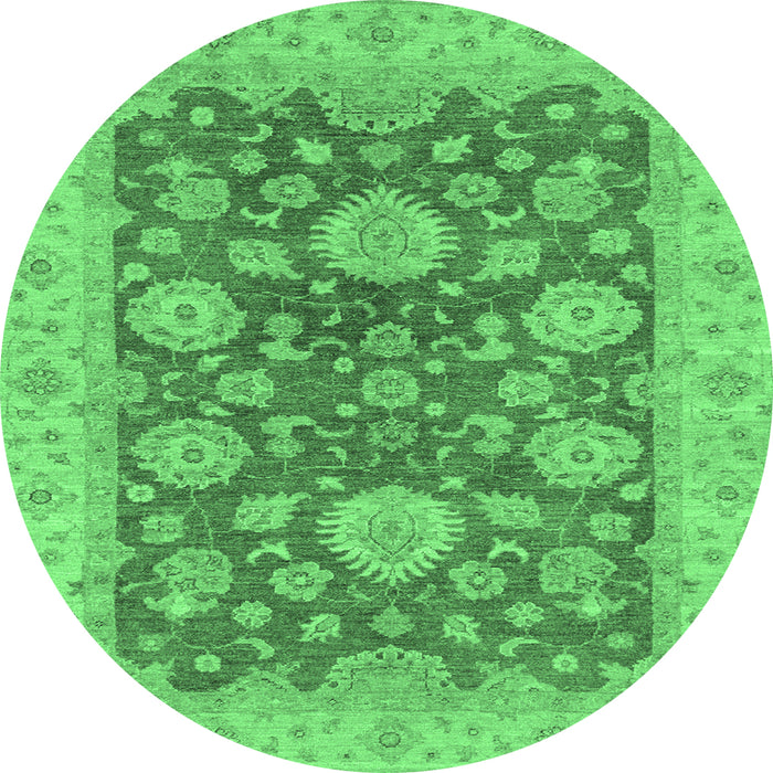 Round Machine Washable Abstract Emerald Green Modern Area Rugs, wshabs3576emgrn