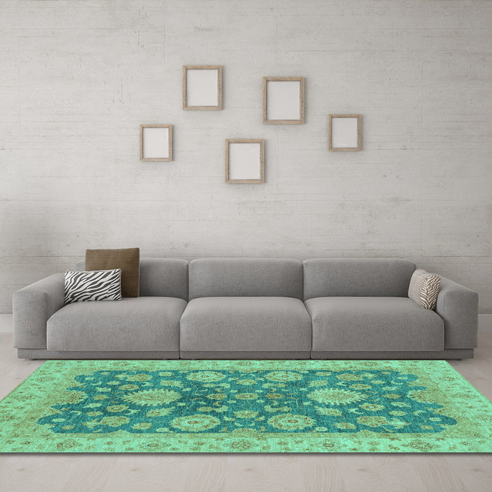 Machine Washable Abstract Turquoise Modern Area Rugs in a Living Room,, wshabs3576turq