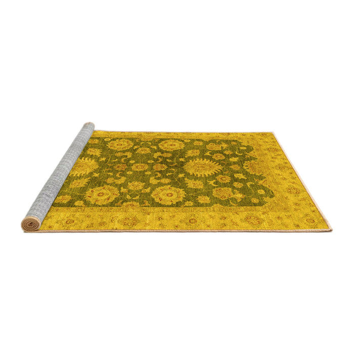 Sideview of Machine Washable Abstract Yellow Modern Rug, wshabs3576yw