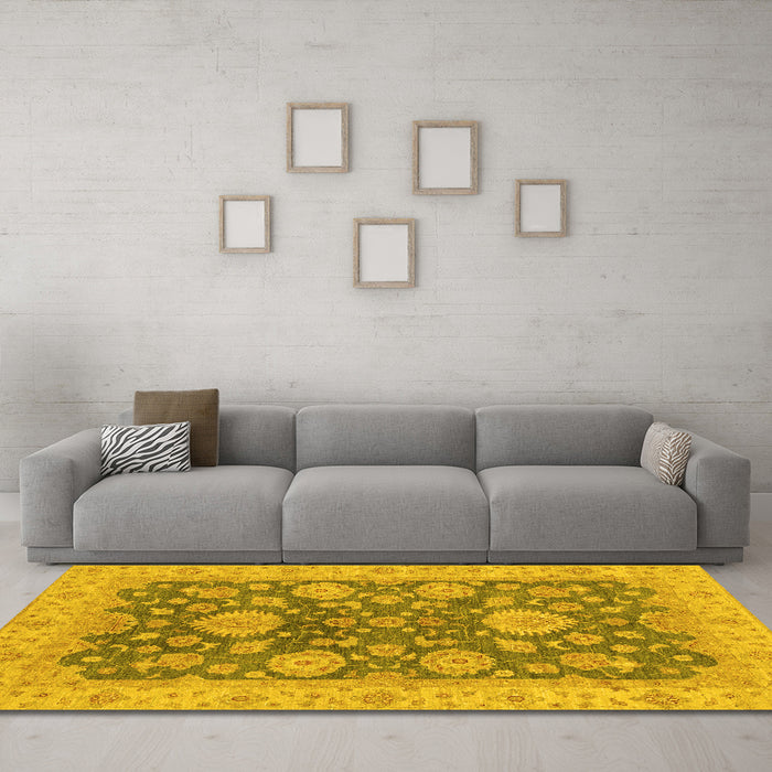 Machine Washable Abstract Yellow Modern Rug in a Living Room, wshabs3576yw