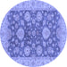 Round Abstract Blue Modern Rug, abs3576blu