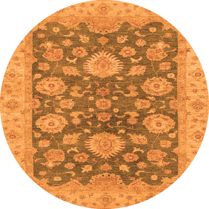 Round Machine Washable Abstract Orange Modern Area Rugs, wshabs3576org