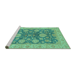 Sideview of Machine Washable Abstract Turquoise Modern Area Rugs, wshabs3576turq