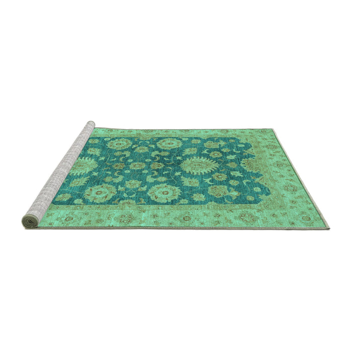 Sideview of Machine Washable Abstract Turquoise Modern Area Rugs, wshabs3576turq