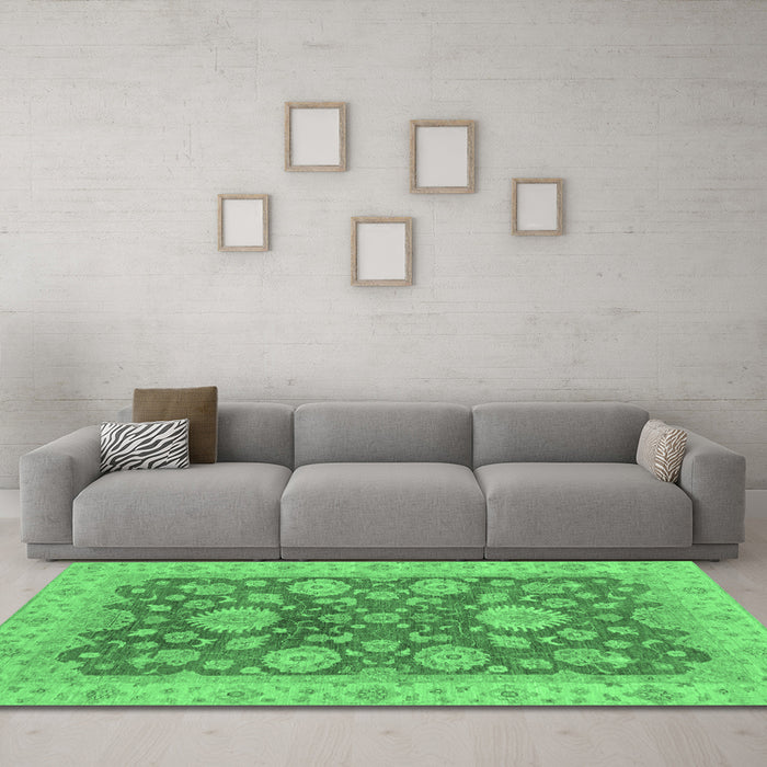 Machine Washable Abstract Emerald Green Modern Area Rugs in a Living Room,, wshabs3576emgrn