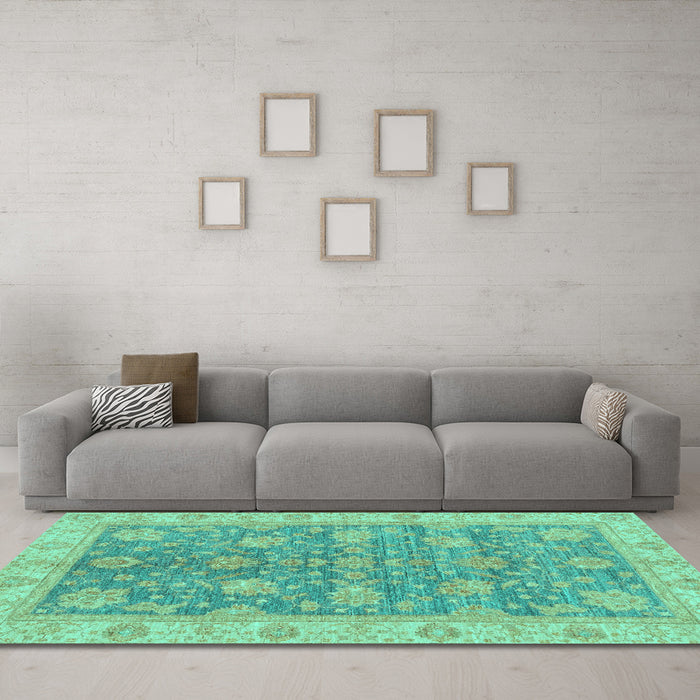 Machine Washable Abstract Turquoise Modern Area Rugs in a Living Room,, wshabs3577turq