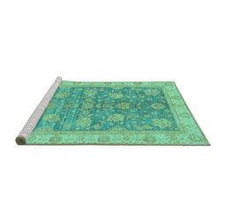 Sideview of Machine Washable Abstract Turquoise Modern Area Rugs, wshabs3577turq