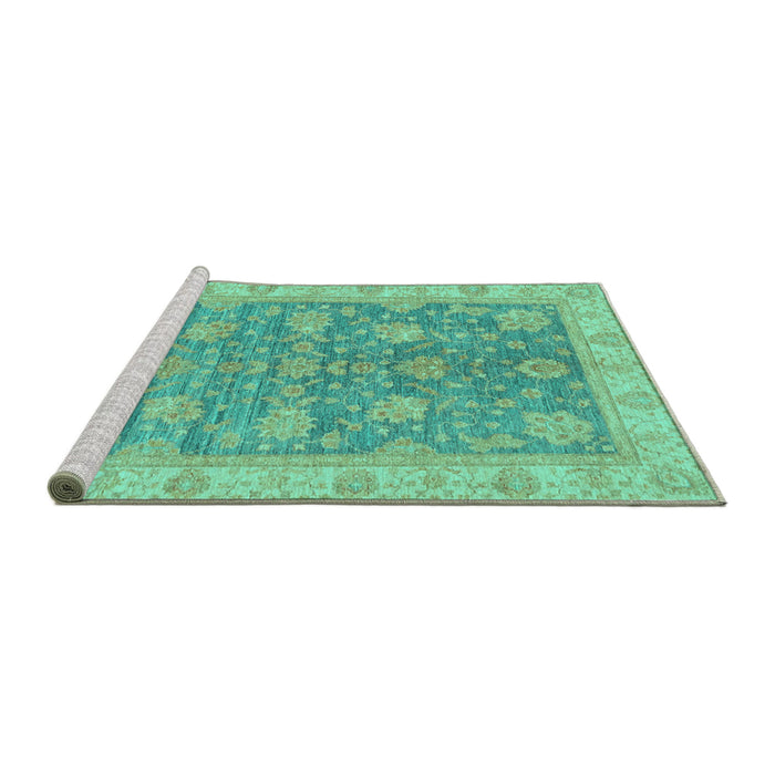 Sideview of Machine Washable Abstract Turquoise Modern Area Rugs, wshabs3577turq