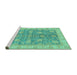 Sideview of Machine Washable Abstract Turquoise Modern Area Rugs, wshabs3577turq