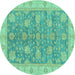 Round Machine Washable Abstract Turquoise Modern Area Rugs, wshabs3577turq