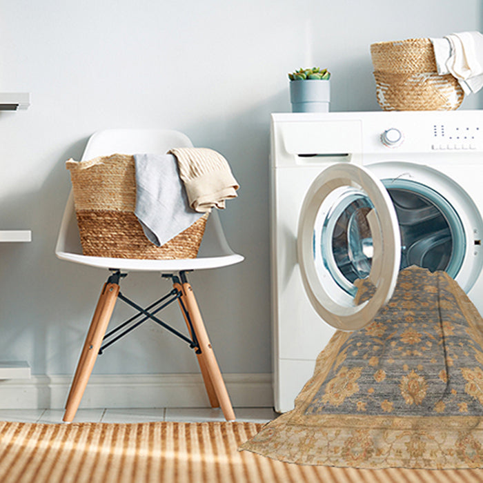 Machine Washable Abstract Orange Brown Rug in a Washing Machine, wshabs3577