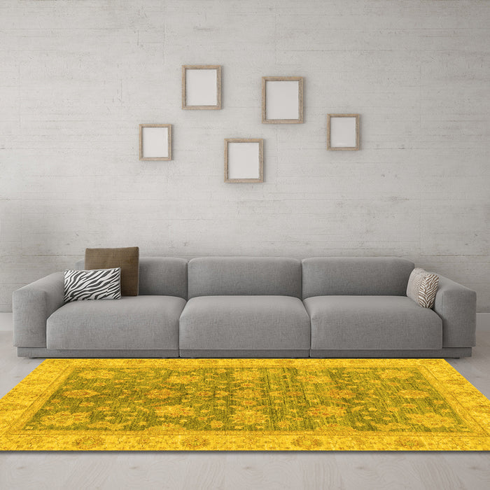 Machine Washable Abstract Yellow Modern Rug in a Living Room, wshabs3577yw