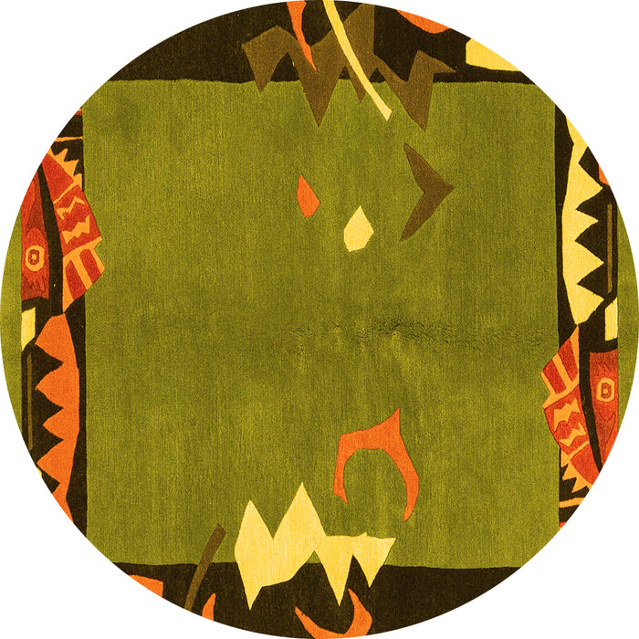 Round Machine Washable Abstract Yellow Modern Rug, wshabs3578yw