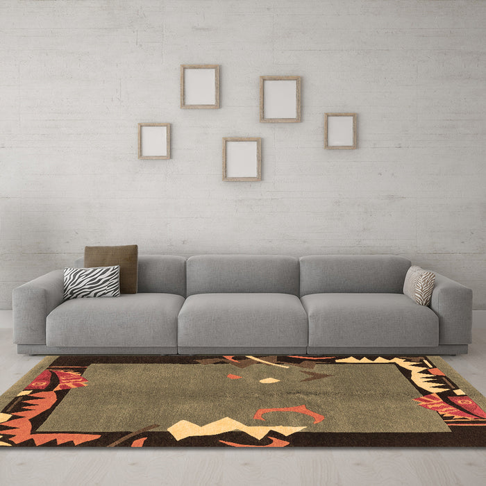 Machine Washable Abstract Brown Modern Rug in a Living Room,, wshabs3578brn