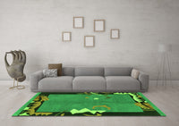 Machine Washable Abstract Green Modern Rug, wshabs3578grn