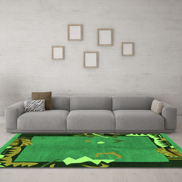 Machine Washable Abstract Green Modern Area Rugs in a Living Room,, wshabs3578grn