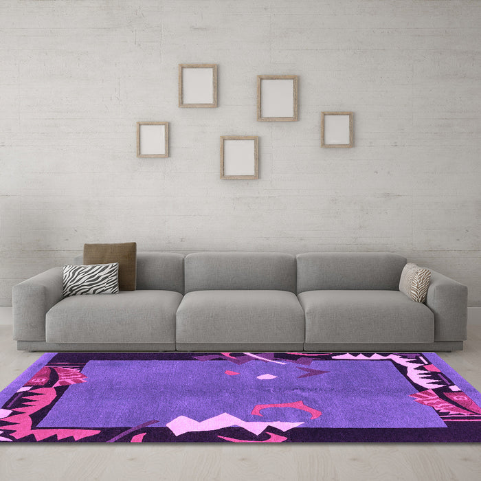 Machine Washable Abstract Purple Modern Area Rugs in a Living Room, wshabs3578pur