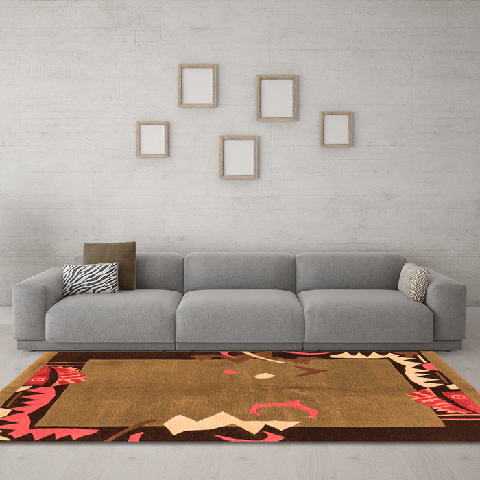 Machine Washable Abstract Orange Modern Area Rugs in a Living Room, wshabs3578org