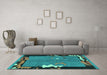 Machine Washable Abstract Turquoise Modern Area Rugs in a Living Room,, wshabs3578turq