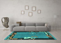 Machine Washable Abstract Turquoise Modern Rug, wshabs3578turq