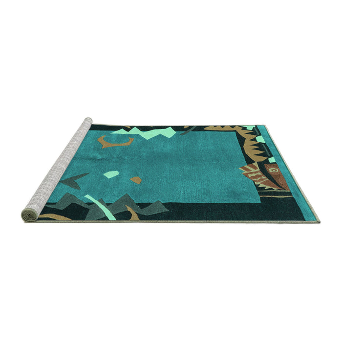Sideview of Machine Washable Abstract Turquoise Modern Area Rugs, wshabs3578turq