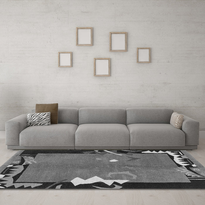 Machine Washable Abstract Gray Modern Rug in a Living Room,, wshabs3578gry