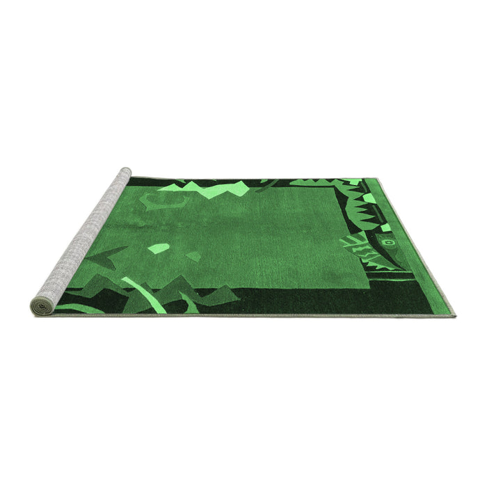 Sideview of Machine Washable Abstract Emerald Green Modern Area Rugs, wshabs3578emgrn