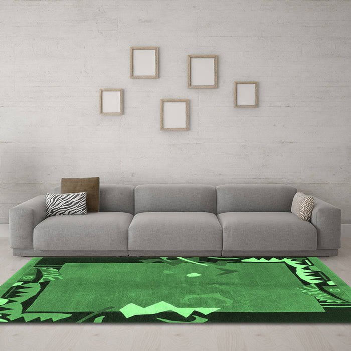 Machine Washable Abstract Emerald Green Modern Area Rugs in a Living Room,, wshabs3578emgrn