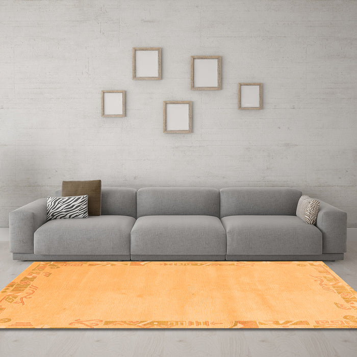 Machine Washable Solid Orange Modern Area Rugs in a Living Room, wshabs3579org