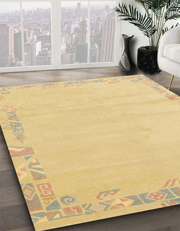 Abstract Chrome Gold Yellow Solid Rug in Family Room, abs3579