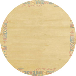 Round Abstract Chrome Gold Yellow Solid Rug, abs3579