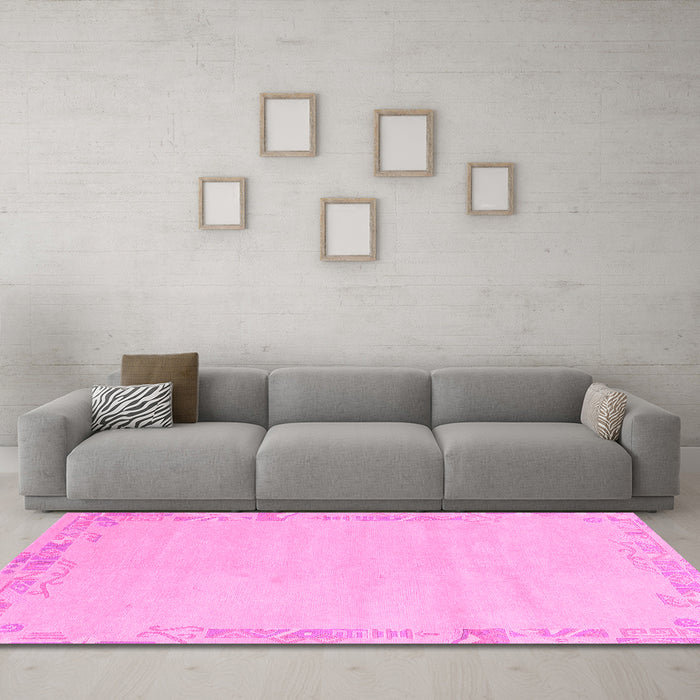 Machine Washable Solid Pink Modern Rug in a Living Room, wshabs3579pnk