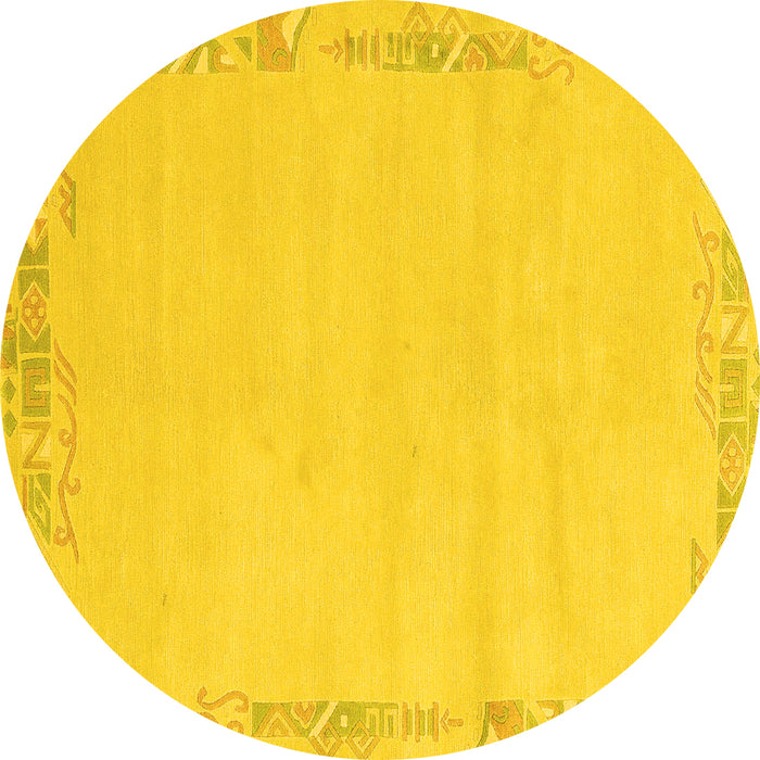 Round Machine Washable Solid Yellow Modern Rug, wshabs3579yw