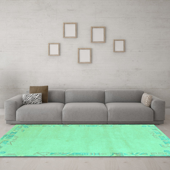 Machine Washable Solid Turquoise Modern Area Rugs in a Living Room,, wshabs3579turq