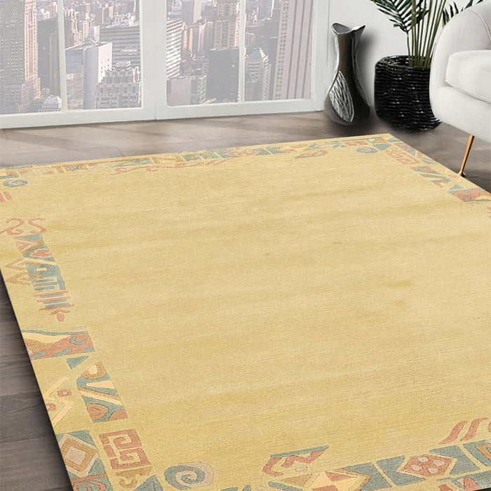 Machine Washable Abstract Chrome Gold Yellow Rug in a Family Room, wshabs3579