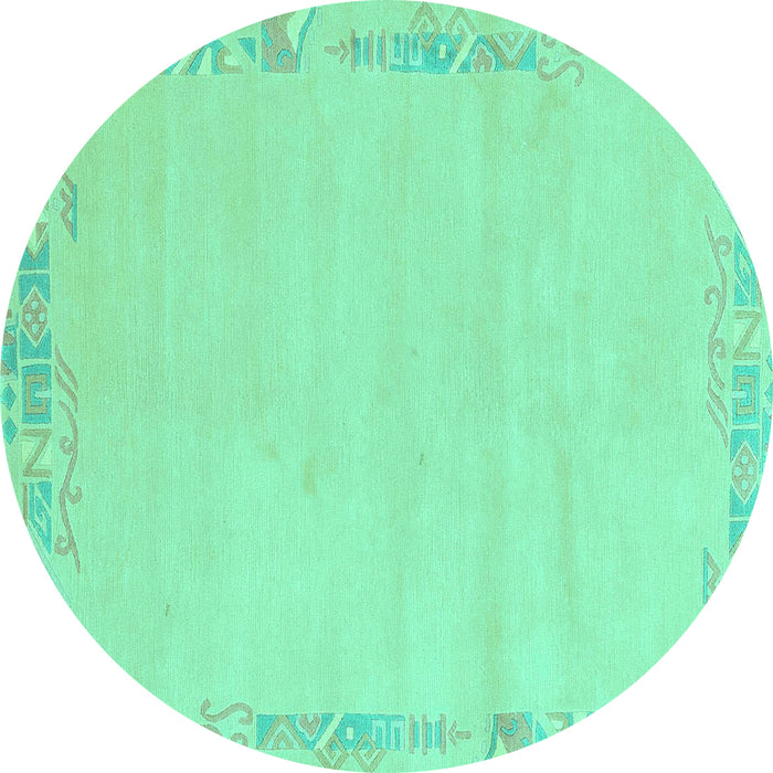 Round Machine Washable Solid Turquoise Modern Area Rugs, wshabs3579turq