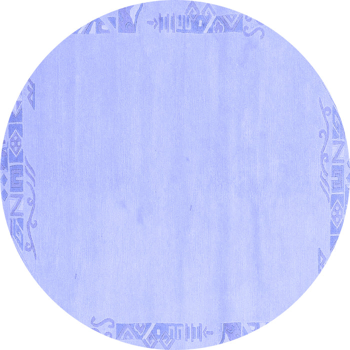 Round Machine Washable Solid Blue Modern Rug, wshabs3579blu