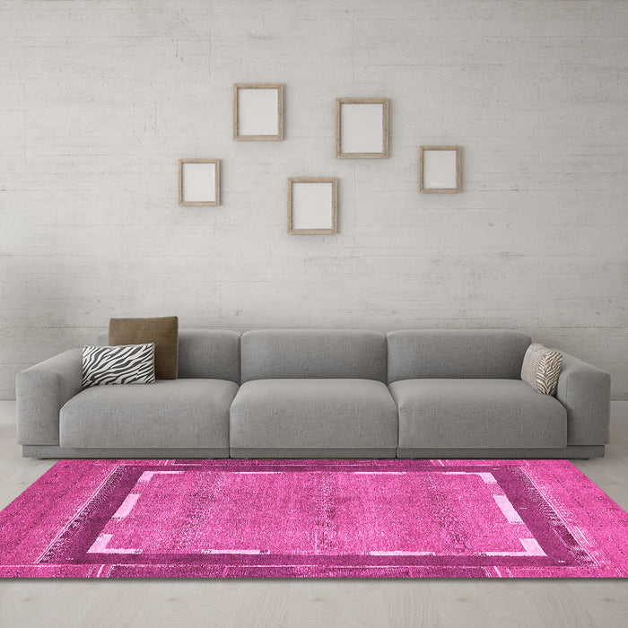 Machine Washable Abstract Pink Modern Rug in a Living Room, wshabs357pnk