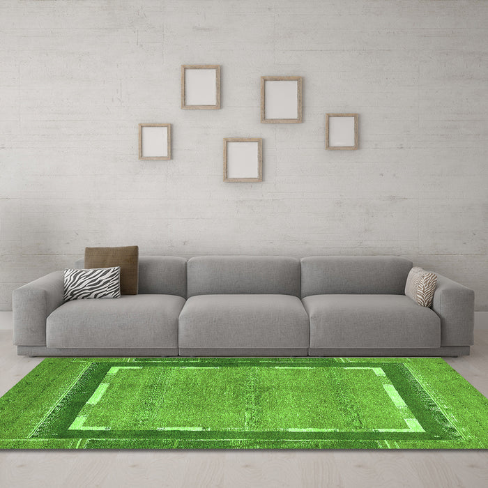 Machine Washable Abstract Green Modern Area Rugs in a Living Room,, wshabs357grn