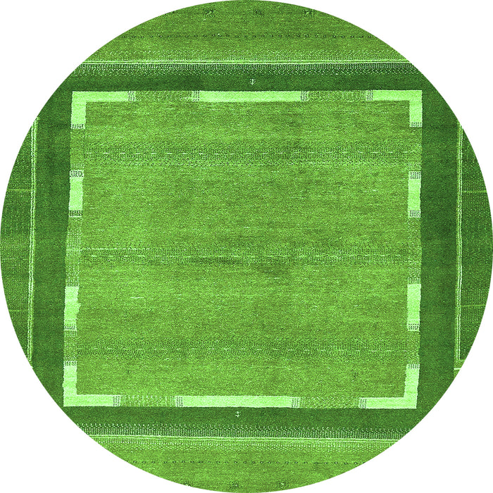 Round Machine Washable Abstract Green Modern Area Rugs, wshabs357grn