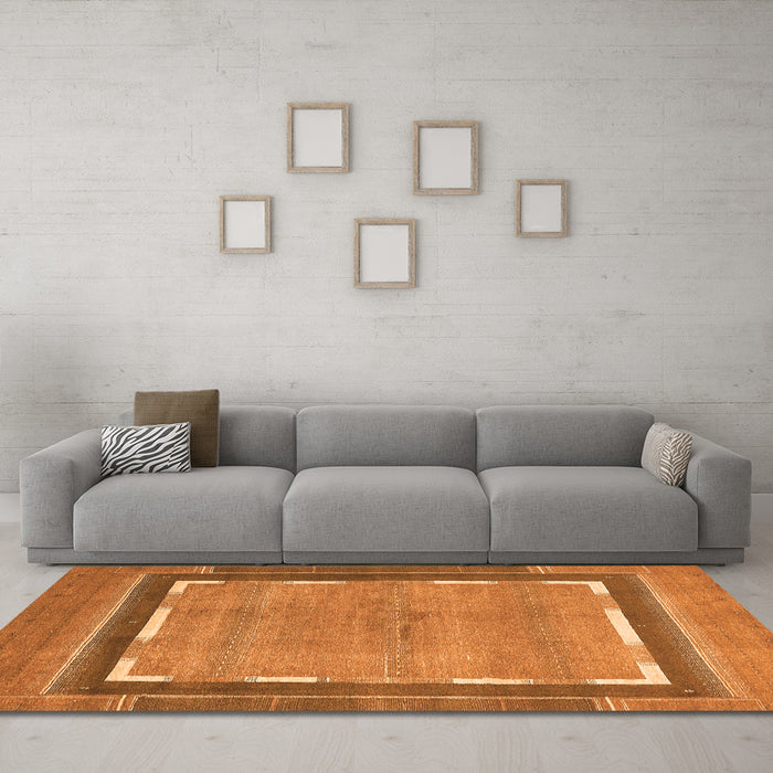Machine Washable Abstract Orange Modern Area Rugs in a Living Room, wshabs357org