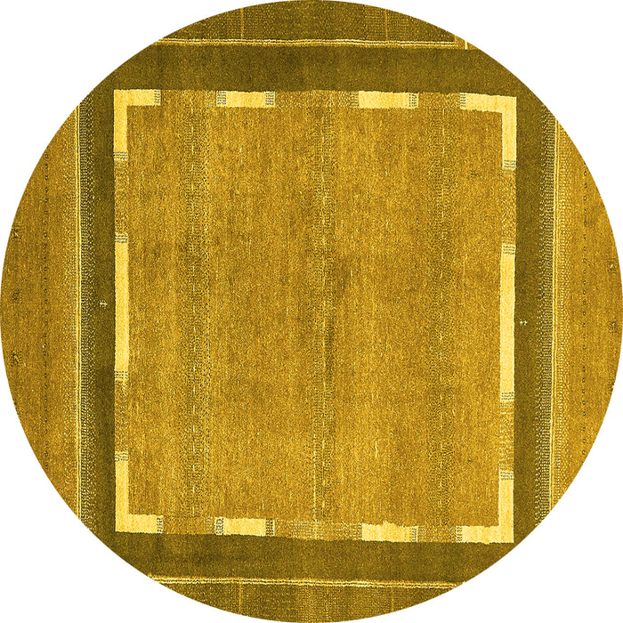 Round Machine Washable Abstract Yellow Modern Rug, wshabs357yw