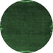 Round Machine Washable Abstract Emerald Green Modern Area Rugs, wshabs3580emgrn