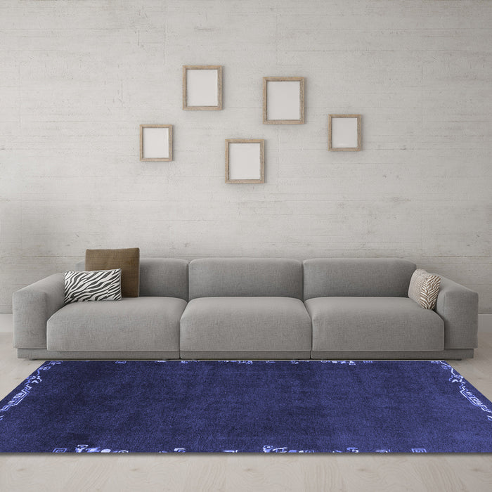 Machine Washable Abstract Blue Modern Rug in a Living Room, wshabs3580blu