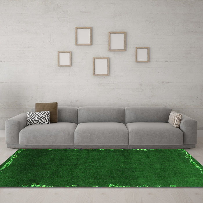 Machine Washable Abstract Green Modern Area Rugs in a Living Room,, wshabs3580grn