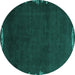 Round Machine Washable Abstract Turquoise Modern Area Rugs, wshabs3580turq